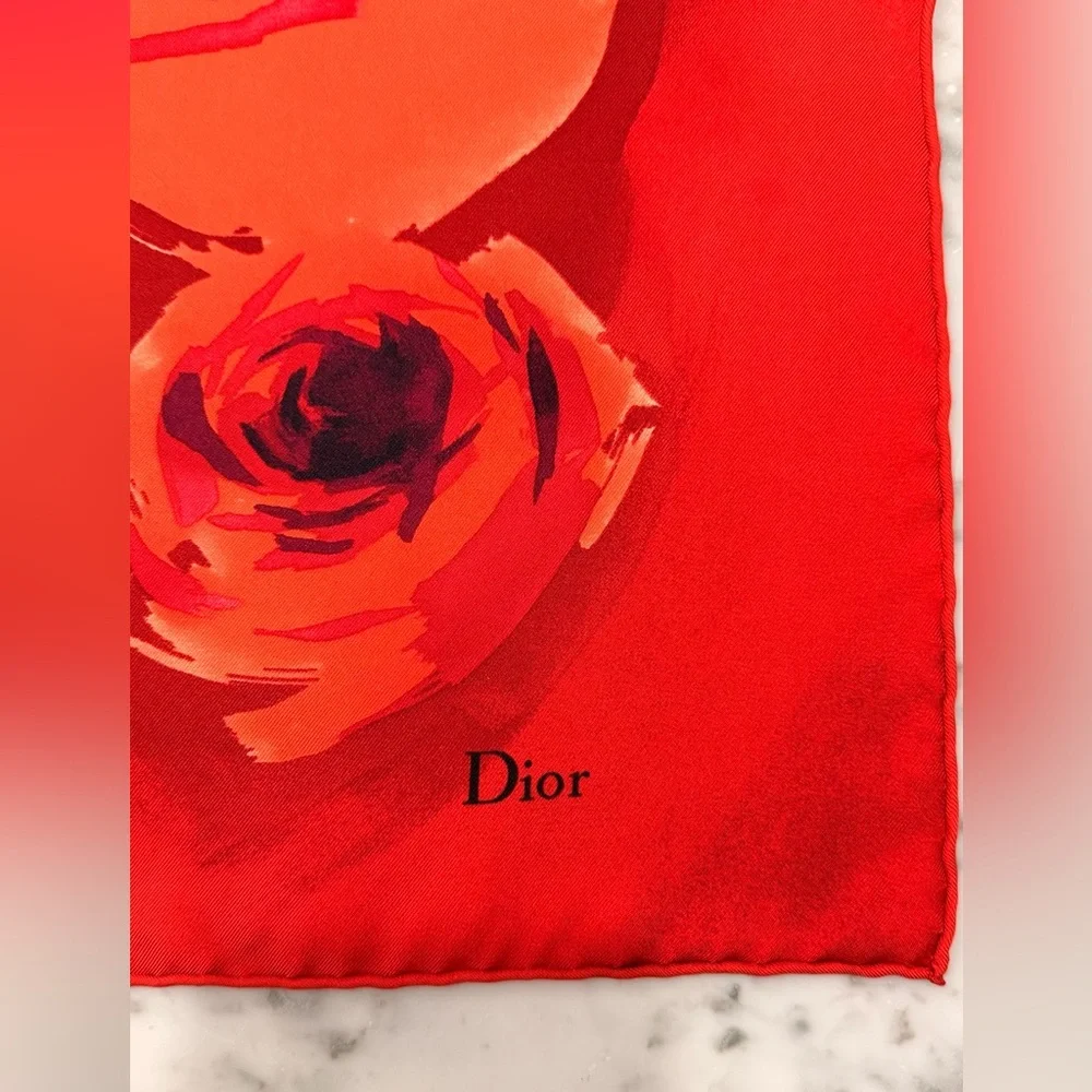 Dior Red Floral Silk Scarf- Brand new in the Box - Picture 4 of 6